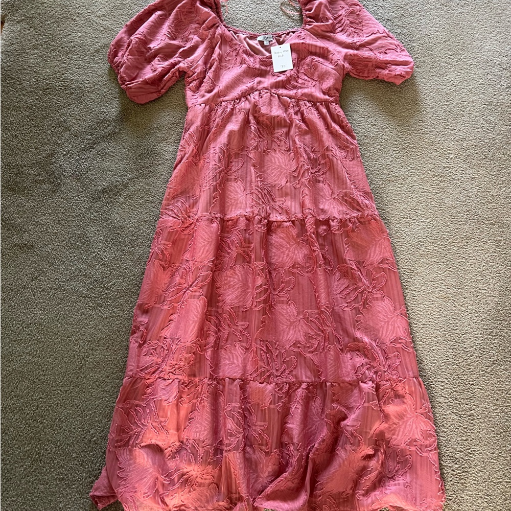 Dusty Rose Embroidered Midi Dress